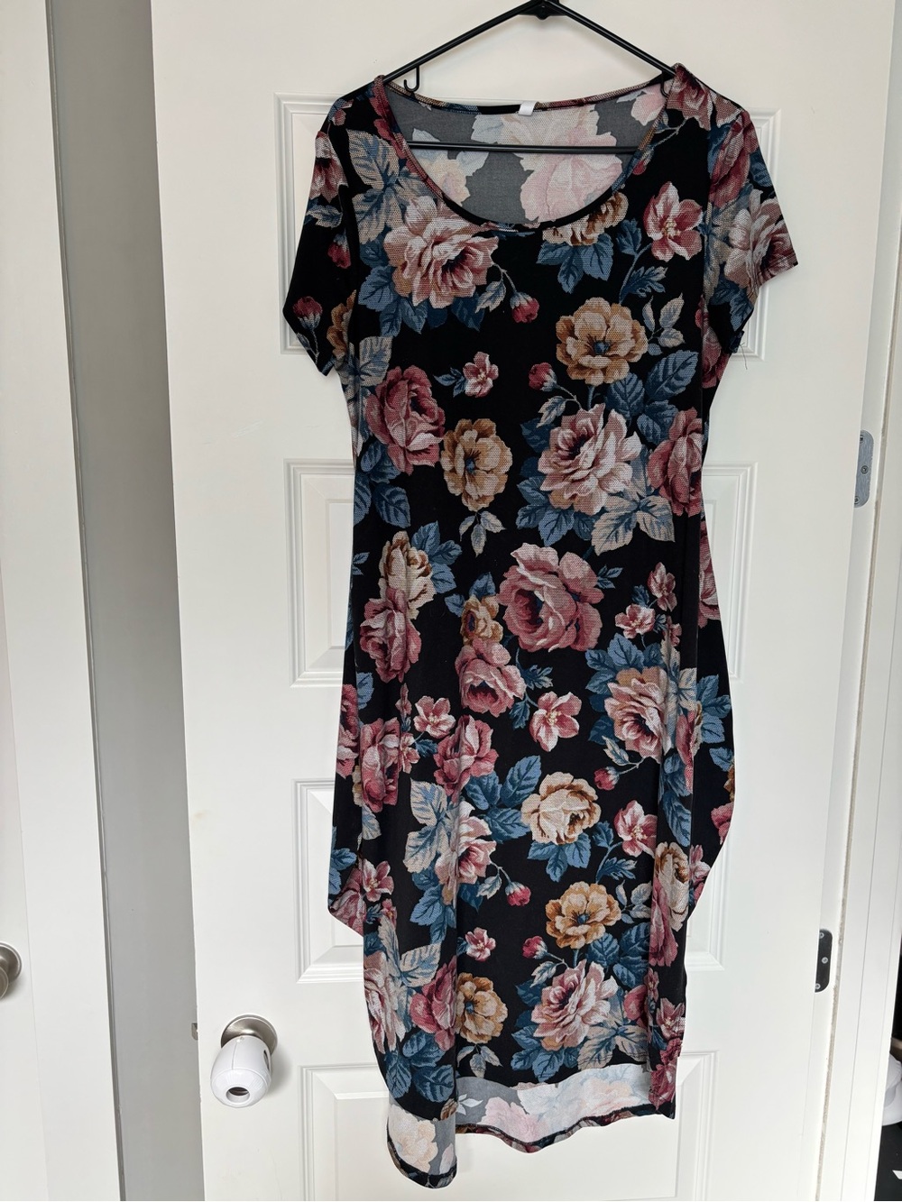 Piphany Black Midi Dress with Pink & Blue Floral Print